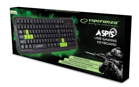 Klawiatura membranowa Esperanza ASPIS EGK102G (USB 2.0; kolor czarny, kolor zielony) Klawiatura membranowa Esperanza ASPIS EGK102G (USB 2.0; kolor czarny, kolor zielony)