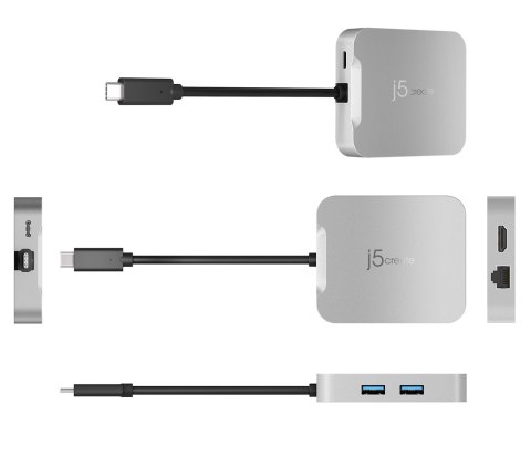 Stacja dokująca j5create 4K60 4K60 Elite USB-C PD Multi-Port Adapter 1x4K HDMI/2xUSB 3.1/1xUSB-C/1xRJ45 Gigabit; kolor srebrny J Stacja dokująca j5create 4K60 4K60 Elite USB-C PD Multi-Port Adapter 1x4K HDMI/2xUSB 3.1/1xUSB-C/1xRJ45 Gigabit; kolor srebrny J