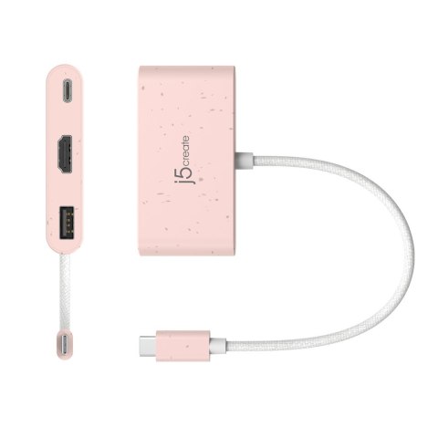 Stacja dokująca j5create Eco-Friendly USB-C to HDMI & USB Type-A with Power Delivery 1xHDMI/1xUSB 3.1/1xUSB-C; kolor różowy JCA3 Stacja dokująca j5create Eco-Friendly USB-C to HDMI & USB Type-A with Power Delivery 1xHDMI/1xUSB 3.1/1xUSB-C; kolor różowy JCA3