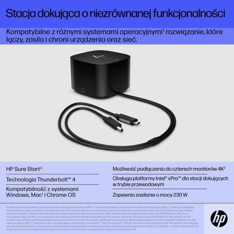 Stacja dokująca + zasilacz HP Thunderbolt G4 280W z przewodem combo czarna 4J0G4AA Stacja dokująca + zasilacz HP Thunderbolt G4 280W z przewodem combo czarna 4J0G4AA