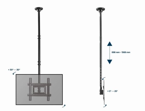 GEMBIRD PEŁNOOBROTOWY UCHWYT SUFITOWY DO TELEWIZORA 32" - 70", VESA MAX 400 X 400MM, DO 50KG GEMBIRD PEŁNOOBROTOWY UCHWYT SUFITOWY DO TELEWIZORA 32" - 70", VESA MAX 400 X 400MM, DO 50KG