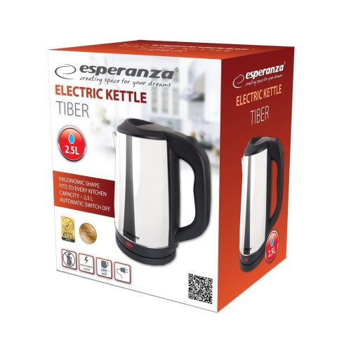 ESPERANZA CZAJNIK ELEKTRYCZNY TIBER 2.5 L SREBRNY BŁYSZCZĄCY EKK036S ESPERANZA CZAJNIK ELEKTRYCZNY TIBER 2.5 L SREBRNY BŁYSZCZĄCY EKK036S