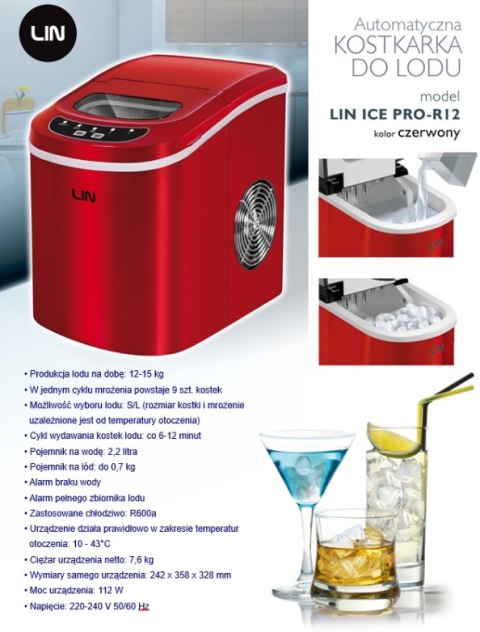 Kostkarka do lodu LIN ICE PRO-R12 czerwona Kostkarka do lodu LIN ICE PRO-R12 czerwona