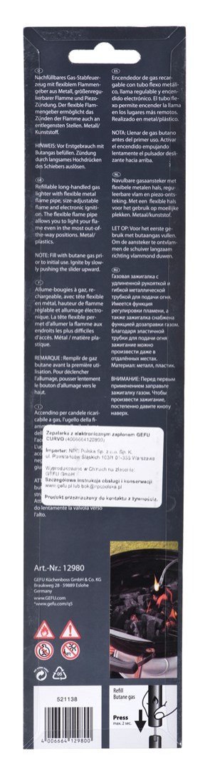 Zapalarka z elektronicznym zapłonem GEFU CURVO G-12980 Zapalarka z elektronicznym zapłonem GEFU CURVO G-12980