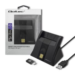 QOLTEC INTELIGENTNY CZYTNIK KART CHIPOWYCH ID, USB | PLUG&PLAY | PIONOWY