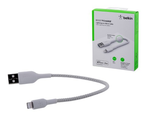 BELKIN KABEL USB A-LIGHTNING, OPLOT, 0.15M, BIAŁY BELKIN KABEL USB A-LIGHTNING, OPLOT, 0.15M, BIAŁY