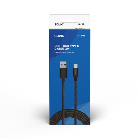 Kabel SAVIO CL-129 (USB typu C - USB 2.0 typu A ; 2m; kolor czarny) Kabel SAVIO CL-129 (USB typu C - USB 2.0 typu A ; 2m; kolor czarny)