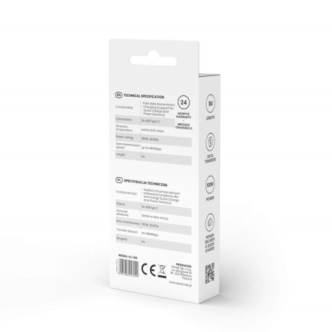 SAVIO KABEL USB TYP C - USB TYP C 5A, 1M CL-159 SAVIO KABEL USB TYP C - USB TYP C 5A, 1M CL-159