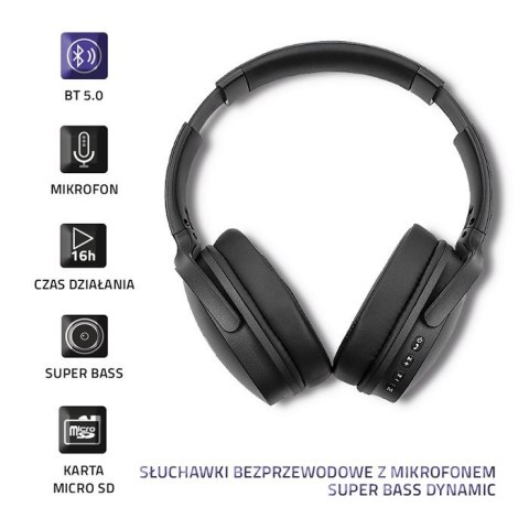 QOLTEC SŁUCHAWKI BEZPRZEWODOWE Z MIKROFONEM SUPER BASS DYNAMIC | BT | CZARNE QOLTEC SŁUCHAWKI BEZPRZEWODOWE Z MIKROFONEM SUPER BASS DYNAMIC | BT | CZARNE
