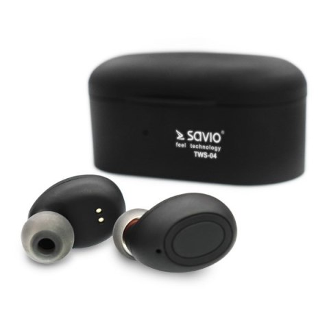 Słuchawki SAVIO TWS-04 (bluetooth; bezprzewodowe, Bluetooth; z wbudowanym mikrofonem; kolor czarny Słuchawki SAVIO TWS-04 (bluetooth; bezprzewodowe, Bluetooth; z wbudowanym mikrofonem; kolor czarny