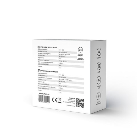 Słuchawki bezprzewodowe SAVIO TWS-03 (bluetooth; bezprzewodowe, Bluetooth; z wbudowanym mikrofonem; kolor czarny Słuchawki bezprzewodowe SAVIO TWS-03 (bluetooth; bezprzewodowe, Bluetooth; z wbudowanym mikrofonem; kolor czarny