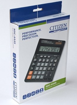 CITIZEN KALKULATOR BIUROWY biurkowy dla studenta ucznia SDC-444S, 12-CYFROWY, 199X153MM, CZARNY podwójnym systemem zasilania