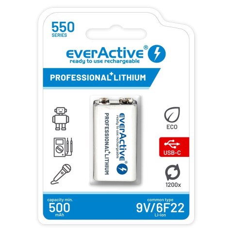 EVERACTIVE AKUMULATOREK 6F22/9V LI-ION 550 MAH Z USB TYP C EVHR22-550C EVERACTIVE AKUMULATOREK 6F22/9V LI-ION 550 MAH Z USB TYP C EVHR22-550C