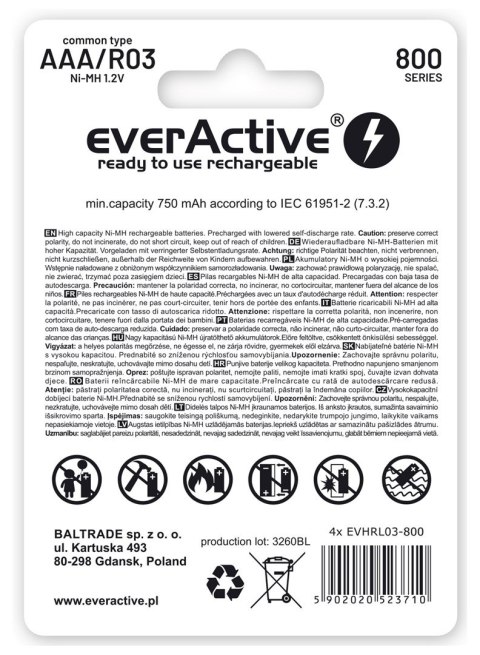 Zestaw akumulatorków everActive EVHRL03-800 (800mAh ; Ni-MH LSD) Zestaw akumulatorków everActive EVHRL03-800 (800mAh ; Ni-MH LSD)