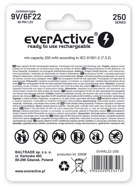 Zestaw akumulatorków everActive EVHRL22-250 (250 mAh ; Ni-MH) Zestaw akumulatorków everActive EVHRL22-250 (250 mAh ; Ni-MH)