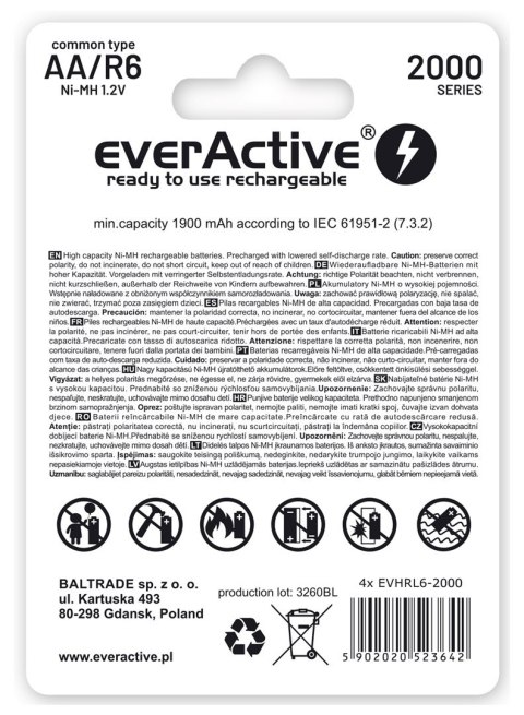 Zestaw akumulatorków everActive EVHRL6-2000 (2000mAh ; Ni-MH) Zestaw akumulatorków everActive EVHRL6-2000 (2000mAh ; Ni-MH)