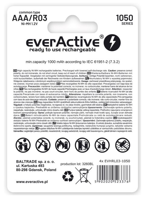 Zestaw akumulatorków everActive Professional line EVHRL03-1050 (1050mAh ; Ni-MH LSD) Zestaw akumulatorków everActive Professional line EVHRL03-1050 (1050mAh ; Ni-MH LSD)
