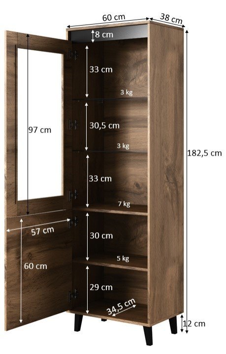 Witryna NORD 60x38x182,5 dąb wotan/antracyt Witryna NORD 60x38x182,5 dąb wotan/antracyt