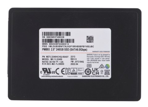 Dysk SSD Samsung PM893 240GB SATA 2.5" MZ7L3240HCHQ-00A07 (DWPD 1) Dysk SSD Samsung PM893 240GB SATA 2.5" MZ7L3240HCHQ-00A07 (DWPD 1)