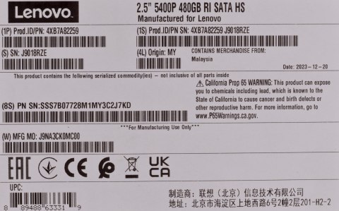 Lenovo ThinkSystem 2.5" 5400 PRO 480GB Read Intensive SATA 6Gb HS SSD Lenovo ThinkSystem 2.5" 5400 PRO 480GB Read Intensive SATA 6Gb HS SSD