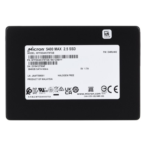 Dysk SSD Micron 5400 MAX 3.84TB SATA 2.5" MTFDDAK3T8TGB-1BC1ZABYYR (DWPD 3.4) Dysk SSD Micron 5400 MAX 3.84TB SATA 2.5" MTFDDAK3T8TGB-1BC1ZABYYR (DWPD 3.4)
