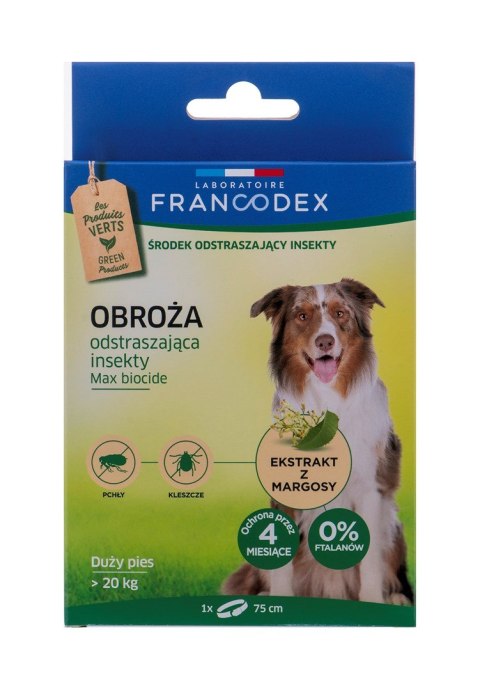 FRANCODEX Obroża dla dużych psów powyżej 20 kg odstraszająca insekty - 4 miesiące ochrony - 75 cm FRANCODEX Obroża dla dużych psów powyżej 20 kg odstraszająca insekty - 4 miesiące ochrony - 75 cm