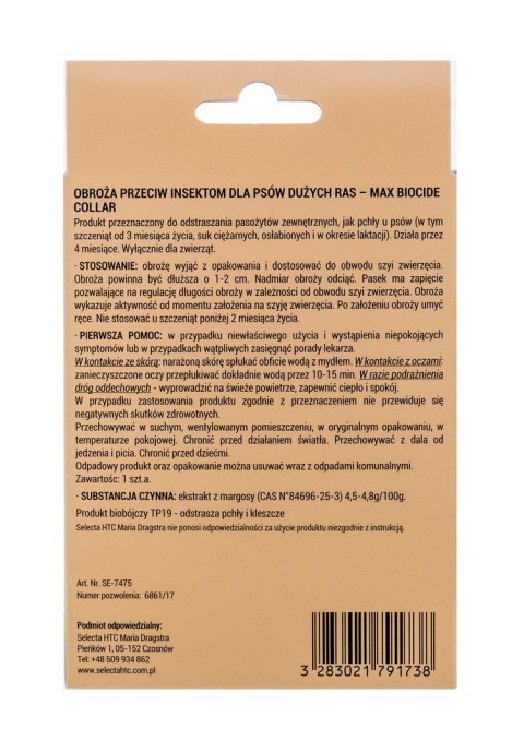 FRANCODEX Obroża dla dużych psów powyżej 20 kg odstraszająca insekty - 4 miesiące ochrony - 75 cm FRANCODEX Obroża dla dużych psów powyżej 20 kg odstraszająca insekty - 4 miesiące ochrony - 75 cm