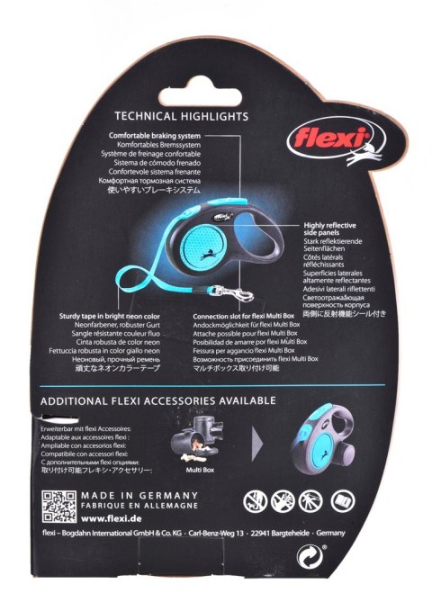 Smycz Flexi automatyczna New Neon S taśma 5 m - dla psa do 15 kg, kolor niebieski Smycz Flexi automatyczna New Neon S taśma 5 m - dla psa do 15 kg, kolor niebieski