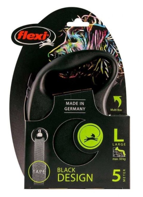 Smycz flexi automatyczna Black Design L taśma 5 m - dla psa do 50 kg, kolor srebrny Smycz flexi automatyczna Black Design L taśma 5 m - dla psa do 50 kg, kolor srebrny