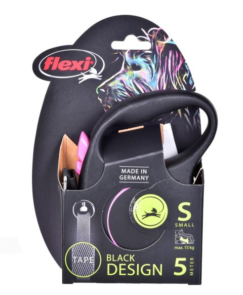 Smycz flexi automatyczna Black Design S taśma 5 m - dla psa do 15 kg, kolor różowy Smycz flexi automatyczna Black Design S taśma 5 m - dla psa do 15 kg, kolor różowy