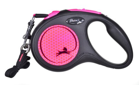Smycz flexi automatyczna New Neon S taśma 5 m - dla psa do 15 kg, kolor różowy Smycz flexi automatyczna New Neon S taśma 5 m - dla psa do 15 kg, kolor różowy