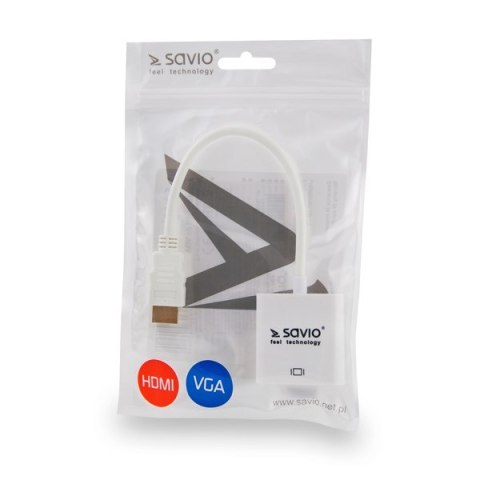 Adapter SAVIO cl-27 (HDMI M - D-Sub (VGA) F; 0,10m; kolor biały) Adapter SAVIO cl-27 (HDMI M - D-Sub (VGA) F; 0,10m; kolor biały)