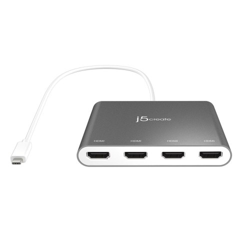 Adapter j5create USB-C to 4 Port HDMI Multi Monitor Adapter (USB-C m - 4xHDMI f 50cm; kolor srebrny) JCA366-N Adapter j5create USB-C to 4 Port HDMI Multi Monitor Adapter (USB-C m - 4xHDMI f 50cm; kolor srebrny) JCA366-N