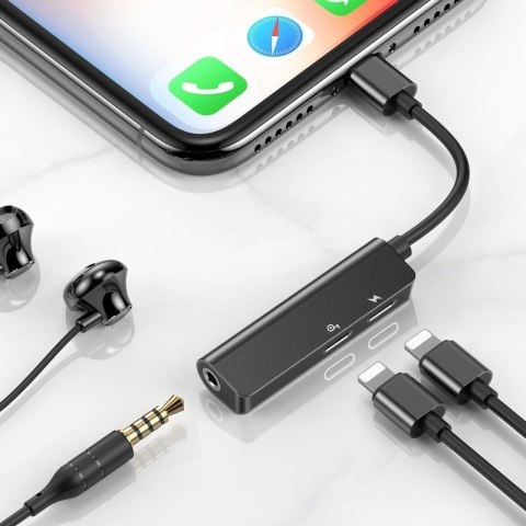 BASEUS CALL52-01 ADAPTER AUDIO LIGHTNING DO MINI JACK 3.5MM I 2X LIGHTNING (CZARNY) BASEUS CALL52-01 ADAPTER AUDIO LIGHTNING DO MINI JACK 3.5MM I 2X LIGHTNING (CZARNY)