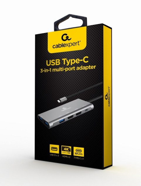GEMBIRD MULTI ADAPTER USB TYP-C 3W1 SREBRNY HUB USB, HDMI, PD (100W) GEMBIRD MULTI ADAPTER USB TYP-C 3W1 SREBRNY HUB USB, HDMI, PD (100W)