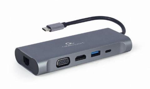 GEMBIRD MULTI ADAPTER USB TYPE-C 7 W 1 (HUB3.0 + HDMI + VGA + PD + CZYTNIK KART + DŹWIĘK STEREO), SZARY GEMBIRD MULTI ADAPTER USB TYPE-C 7 W 1 (HUB3.0 + HDMI + VGA + PD + CZYTNIK KART + DŹWIĘK STEREO), SZARY
