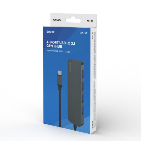 SAVIO AK-54 HUB USB-C - 4 X USB-A, SZARY SAVIO AK-54 HUB USB-C - 4 X USB-A, SZARY