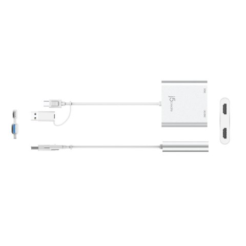 Adapter j5create USB-C to Dual HDMI Multi-Monitor Adapter (USB-C/USB3.1 m - 1x4K HDMI f + 1xHDMI f 20cm; kolor srebrny) JCA365-N Adapter j5create USB-C to Dual HDMI Multi-Monitor Adapter (USB-C/USB3.1 m - 1x4K HDMI f + 1xHDMI f 20cm; kolor srebrny) JCA365-N