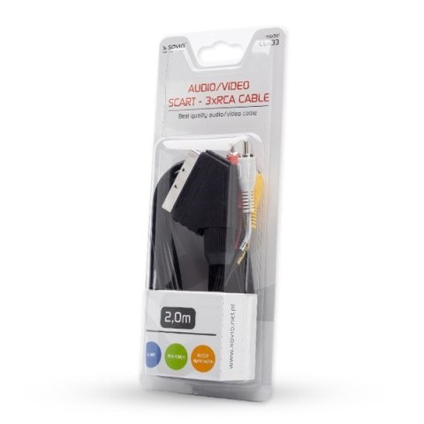 Kabel męski SAVIO CL-133 (SCART M - RCA x 3 M; 2m; kolor czarny) Kabel męski SAVIO CL-133 (SCART M - RCA x 3 M; 2m; kolor czarny)