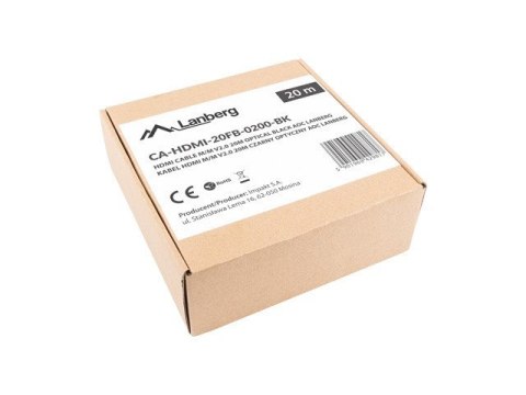 LANBERG KABEL HDMI M/M V2.0 20M OPTYCZNY AOC CA-HDMI-20FB-0200-BK LANBERG KABEL HDMI M/M V2.0 20M OPTYCZNY AOC CA-HDMI-20FB-0200-BK