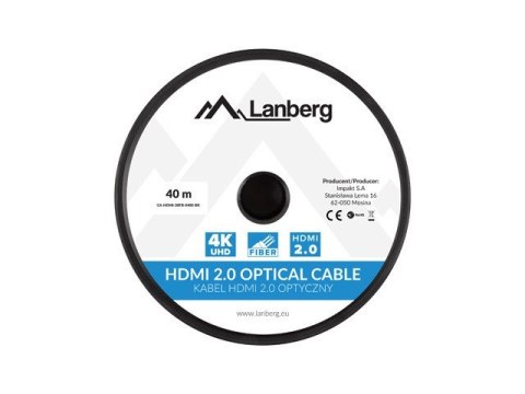 LANBERG KABEL HDMI M/M V2.0 40M OPTYCZNY AOC CA-HDMI-20FB-0400-BK LANBERG KABEL HDMI M/M V2.0 40M OPTYCZNY AOC CA-HDMI-20FB-0400-BK