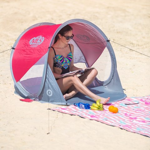 Namiot plażowy samorozkładający NILS CAMP NC3142 czerwono-szary Namiot plażowy samorozkładający NILS CAMP NC3142 czerwono-szary