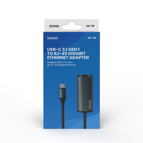 SAVIO AK-56 ADAPTER USB-C 3.1 GEN 1 DO RJ-45 SAVIO AK-56 ADAPTER USB-C 3.1 GEN 1 DO RJ-45