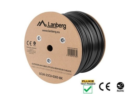 Kabel sieciowy zewnętrzne Lanberg LCU6-21CU-0305-BK (UTP; 305m; kat. 6; kolor czarny) Kabel sieciowy zewnętrzne Lanberg LCU6-21CU-0305-BK (UTP; 305m; kat. 6; kolor czarny)