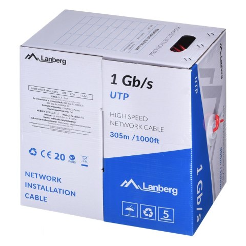 LANBERG KABEL UTP 1GB/S 305M DRUT CCA CZERWONY LCU6-10CC-0305-R LANBERG KABEL UTP 1GB/S 305M DRUT CCA CZERWONY LCU6-10CC-0305-R