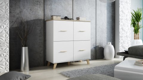 Komoda LOTTA 110 4D biały+ dąb sonoma Komoda LOTTA 110 4D biały+ dąb sonoma