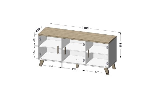 Komoda LOTTA 150 3D biały+ dąb sonoma Komoda LOTTA 150 3D biały+ dąb sonoma