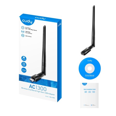 Karta sieciowa CUDY WU1400 AC1300 USB 3.0 Antena zew. 5dbi Karta sieciowa CUDY WU1400 AC1300 USB 3.0 Antena zew. 5dbi