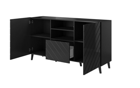Komoda ABETO 150x42x82 czarny/czarny połysk Komoda ABETO 150x42x82 czarny/czarny połysk