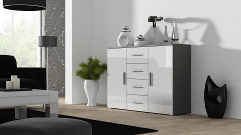 Komoda UNI szary/ biały połysk Komoda UNI szary/ biały połysk